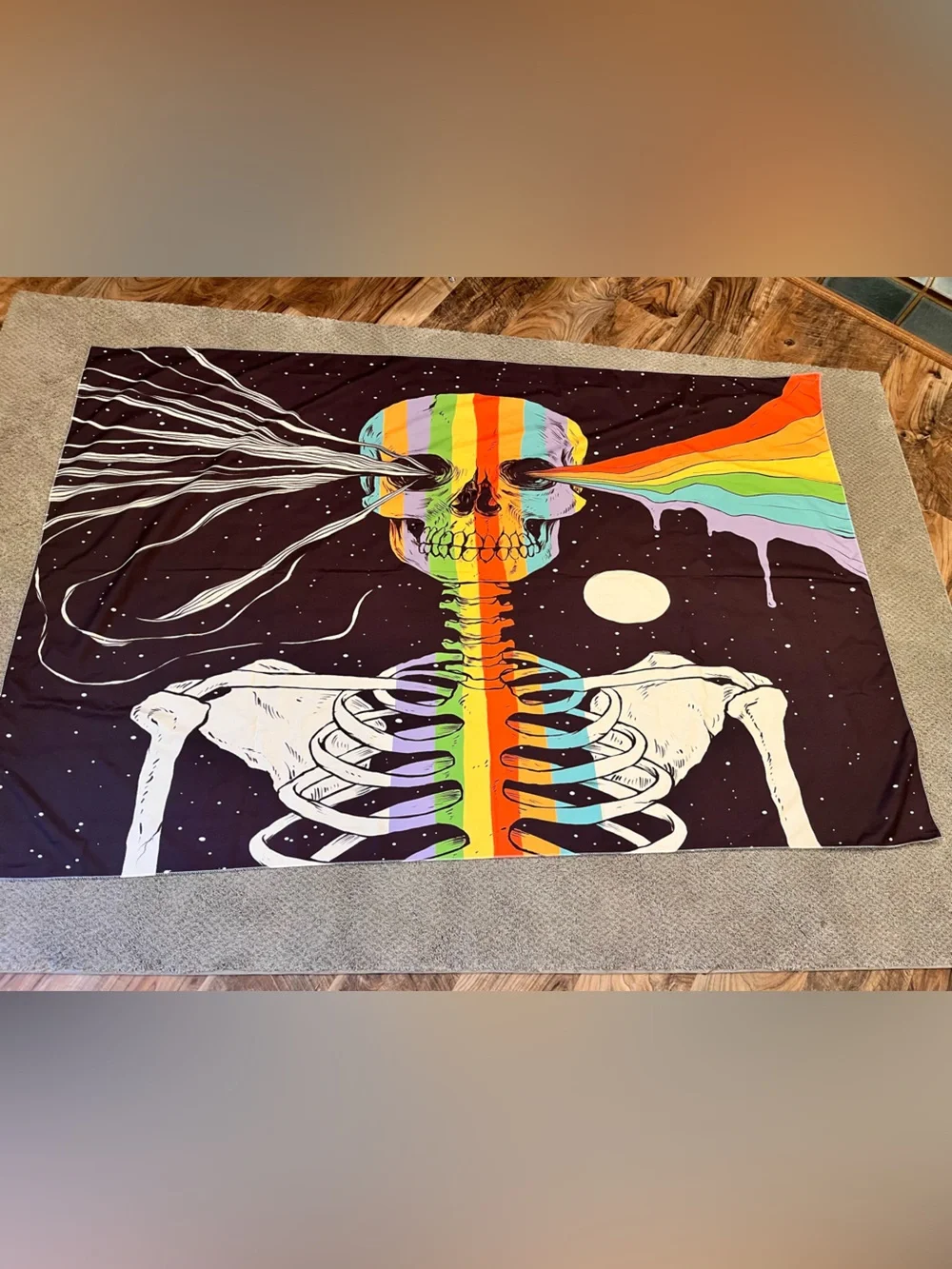 Psychedelic Rainbow Skull Tapestry